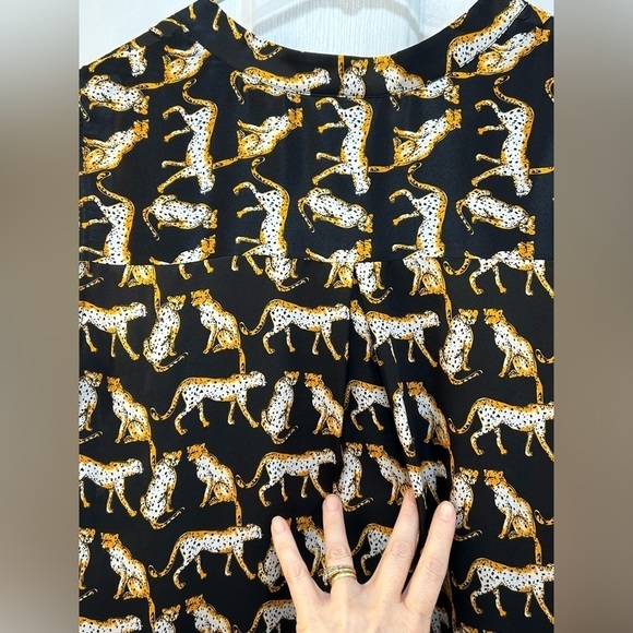 Sleeveless 100% Silk Dress Printed Leopard Cheetah Jaguar Cat Lady High Low Sz M - Picture 5 of 9